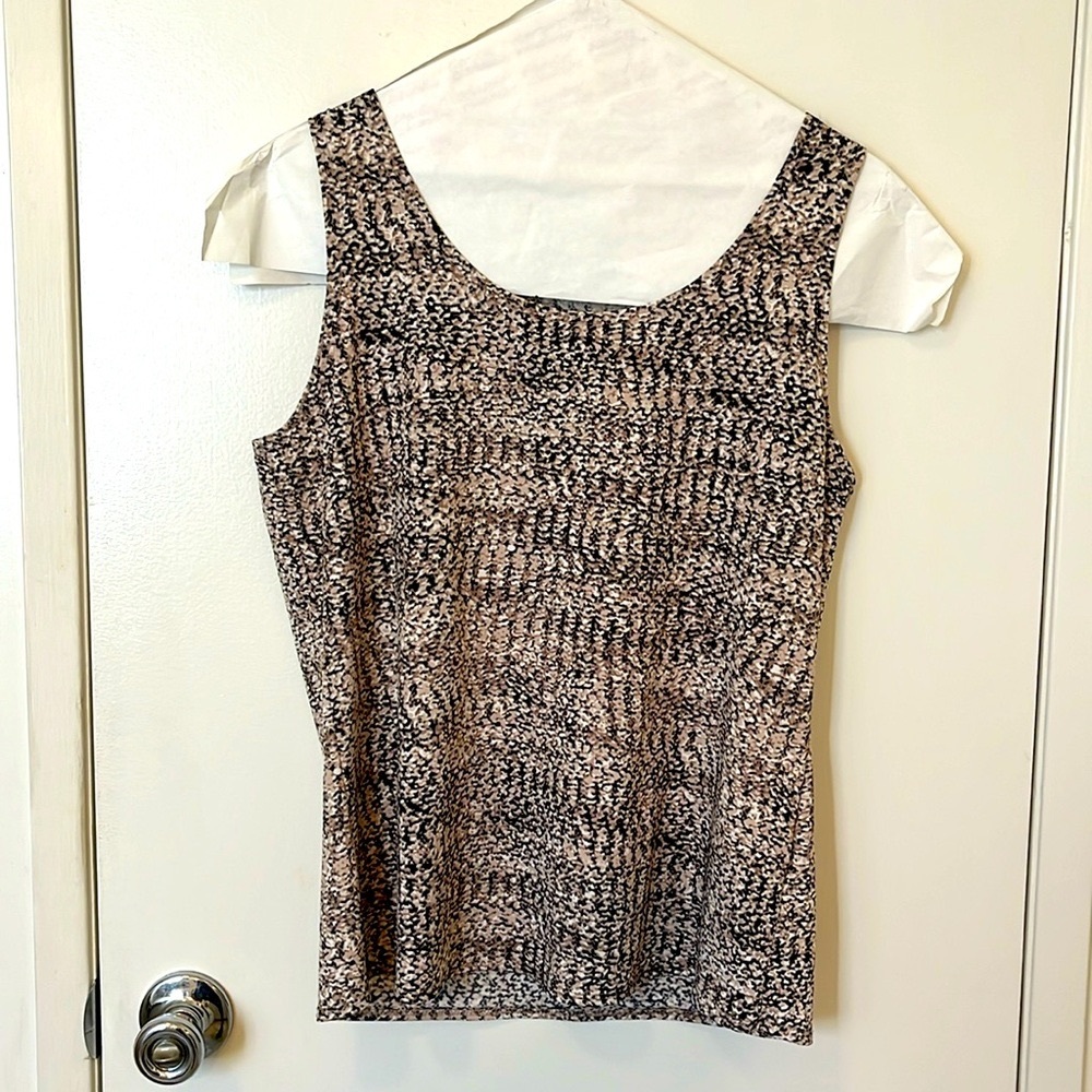 Sccop-neck tank top, tiny black + beige print